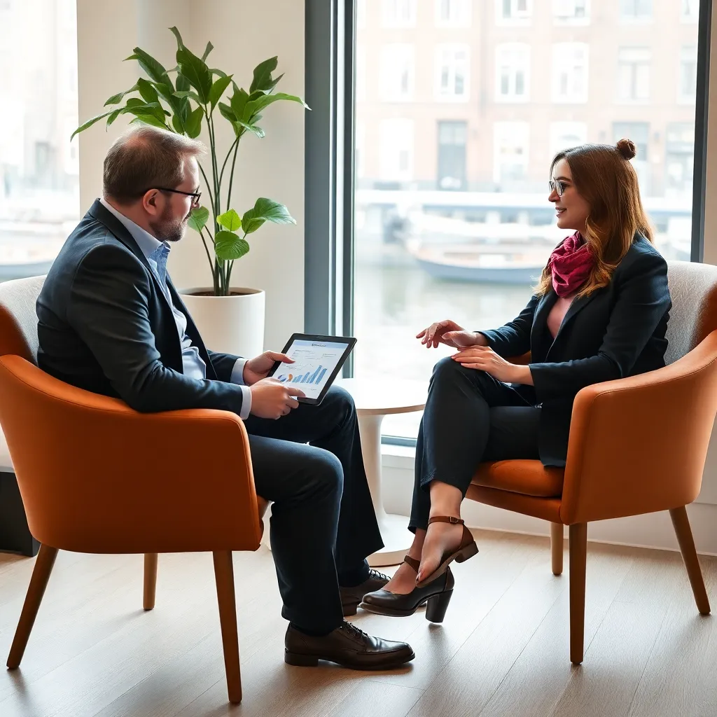 Twee professionals die een strategie ontwikkelen met behulp van een whiteboard