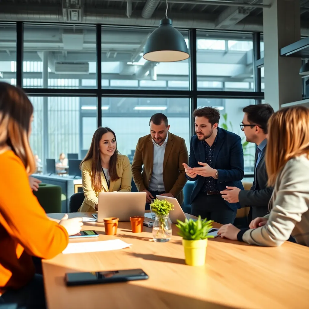 Groep professionals in een brainstormsessie in een modern kantoor