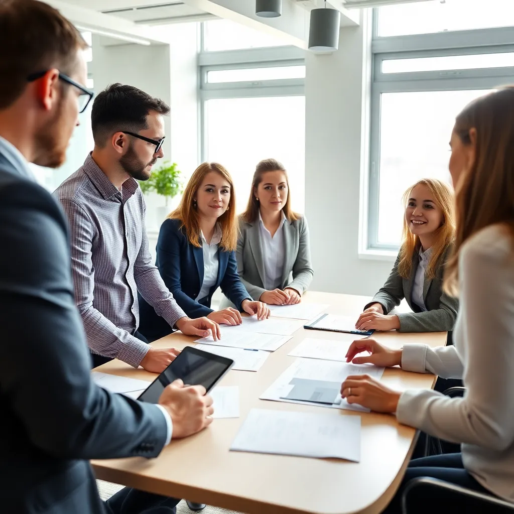 Groep professionals in een brainstormsessie in een modern kantoor