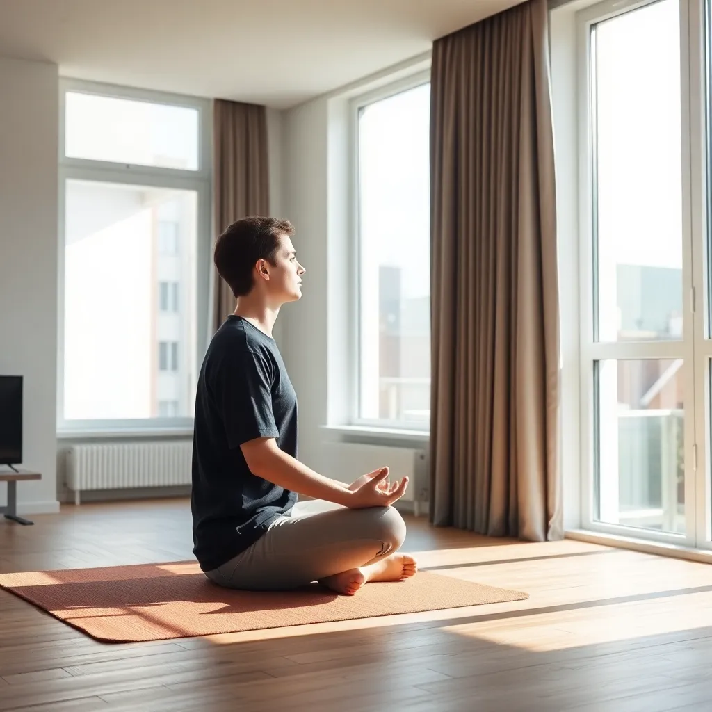Persoon die mediteert in een lichte, minimalistische ruimte
