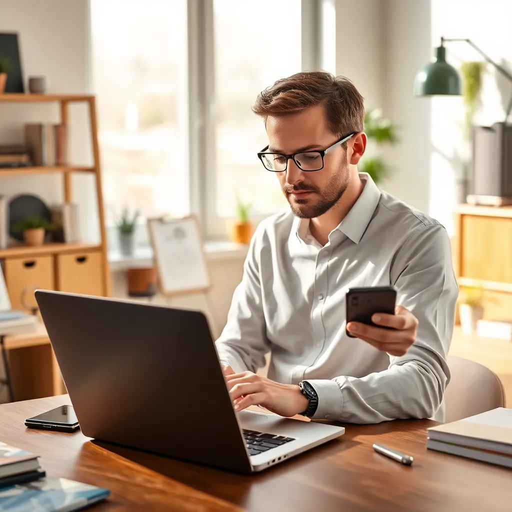 Persoon die werkt aan een laptop met productiviteitsapps